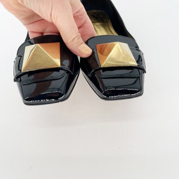 Valentino Black Patent Leather One Stud Square Toe Ballet Flat size EU 38 - Picture 7 of 13